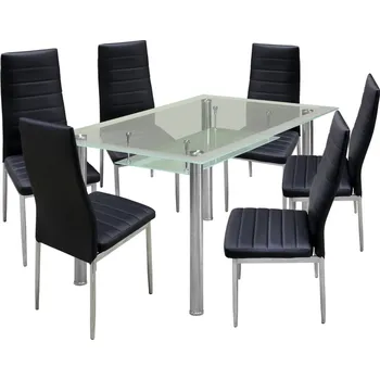 Jídelní set Jídelní stůl PATKAI + 6 židlí SNAEFELL černá +možnost VÝNOSU + vyzvednutí ZDARMA