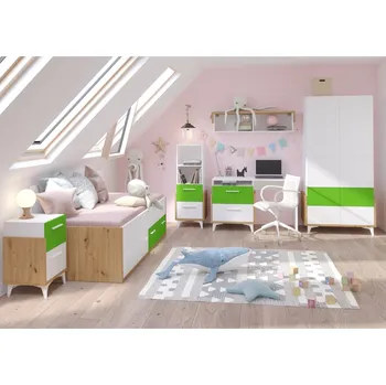 Dětský pokoj Dětský pokoj LEPON 1, dub artisan/bílá/zelená, 5 let záruka + vyzvednutí ZDARMA