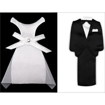 Textilní přízdoba svatební šaty 85 mm - ženich a nevěsta - 1 pár