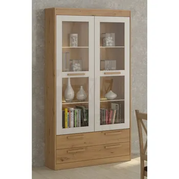 police Vitrína GATTON 2D2S, dub artisan/bílý lesk, 5 let záruka + vyzvednutí ZDARMA