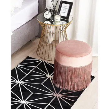 Koberec koberec Černý se stříbrným geometrickým vzorem viskózy s bavlněným kobercem 80 x 150 cm pro obývací pokoj v ložnici v moderním stylu Beliani