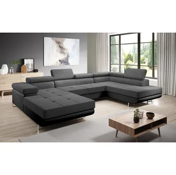 Sedací souprava Rohová rozkládací sedačka SINGER U, pravá, šedá/černá +možnost VÝNOSU + vyzvednutí ZDARMA