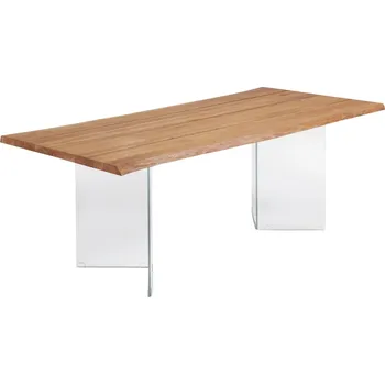Jídelní stůl Dubový jídelní stůl Kave Home Lotty 220 x 100 cm se skleněnou podnoží