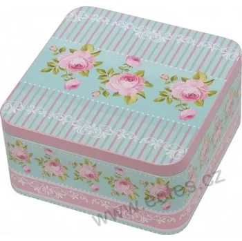 Dóza na potraviny BELLA světle modrá plechová dóza 3433 s růžemi a ornamenty