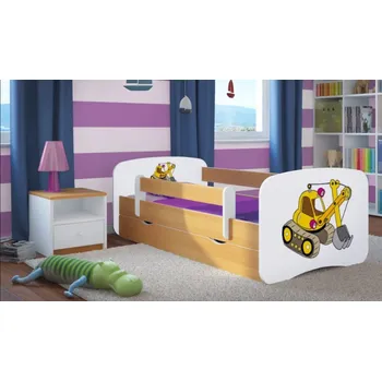 Dětská postel Postel Buldozer 160/80 cm + matrace + šuplík - buk