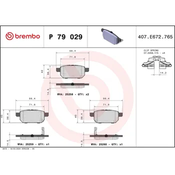 Brzdová destička Sada brzdových destiček, kotoučová brzda BREMBO P 79 029