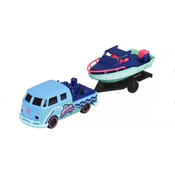 Dětské zboží Volkswagen T1 Pick-Up s přívěsem s lodí 1:64 - Majorette VW T1 PickUp s přívěsem s lodí - kovový model auta 1/64