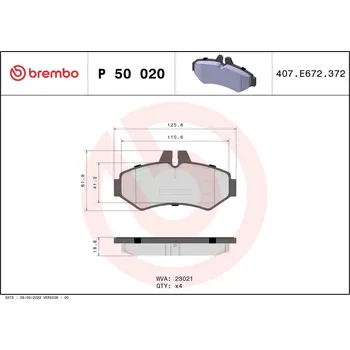 Brzdová destička Sada brzdových destiček, kotoučová brzda BREMBO P 50 020