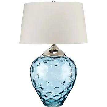 Lampička Quintiesse Stolní lampa Samara, Ø 51 cm, modrá, látka, sklo, 2 světla 1 x 60 W E27 (bez) + 1 x GU10 7 W LED (včetně) - Doprava zdarma