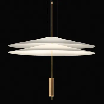 Vibia Flamingo – LED závěsné světlo, 2 stínidla na lampu, zlaté - Stropní držák Ø 16 cm; výška světelného zdroje 80 cm matná zlatá, opálová 2 x 5,6 W LED - Doprava zdarma