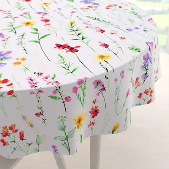 ubrus Bavlněný kulatý ubrus Sandra SA-492 Květovaná louka na bílém Ø 60 cm