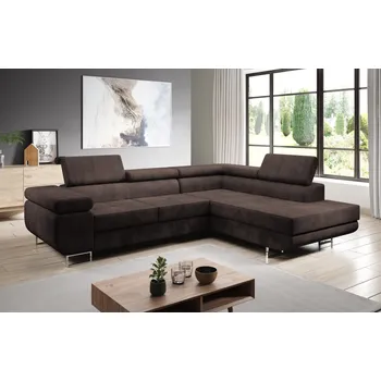 Sedací souprava Rohová rozkládací sedačka SINGER L, pravá, tmavě hnědá + vyzvednutí ZDARMA