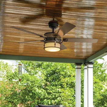 Lampička KICHLER LED stropní ventilátor Ahrendale, IP44 - Ø krytu motoru 30 cm; Ø baldachýnu 17 cm; délka stropní tyče 11,4 cm starožitná šedá, železo, bílá LED celkem 10 W - Doprava zdarma