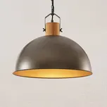 Závěsné svítidlo Lindby Holgar, zelená barva, dřevo, kov, Ø 45 cm, E27 zelená metalíza, světlé dřevo 1 x 60 W - Doprava zdarma
