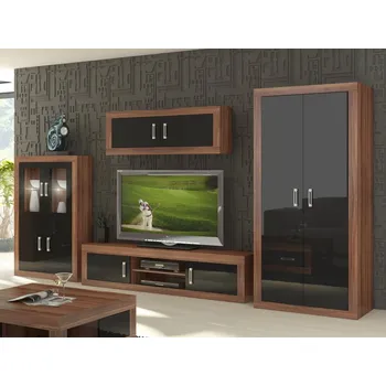 Obývací stěna Obývací stěna GOUDINI 9, švestka wallis/černý lesk, 5 let záruka + vyzvednutí ZDARMA