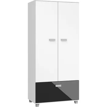 Šatní skříň Skříň KEATING, bílá/černý lesk, 5 let záruka + vyzvednutí ZDARMA