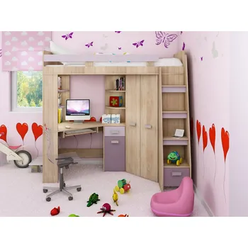 Dětský pokoj Multifunkční postel LENY pravá, dub sonoma/levandulová/fialová, 5 let záruka +možnost VÝNOSU + vyzvednutí ZDARMA