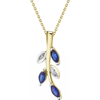 Přívěsek Zlatý přívěsek s diamanty a safíry - listy - ryzost 585 - 109.488