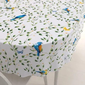 ubrus Bavlněný oválný ubrus Sandra SA-501 Modří ptáčci a větvičky na bílém 100x140 cm