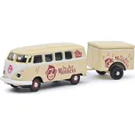 Volkswagen T1 + přivěs + 5 figurok The Red Monkeys 1:87 - Schuco VW T1 s přivěsem + figurky 5ks The Red Monkeys - kovový model auta