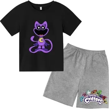 Dětský letní set triko + kraťasy s potiskem Smiling Critters Barva: černé tričko, šedé kraťasy, Velikost: 120