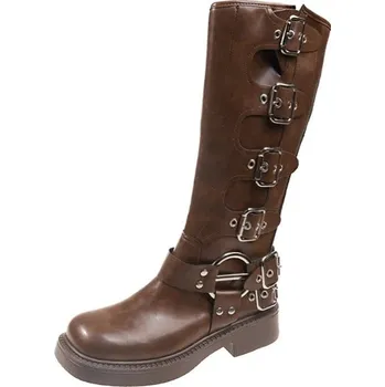 Dámské kozačky Dámské kozačky s ozdobnými pásky Barva: Hnědá, Velikost: 40