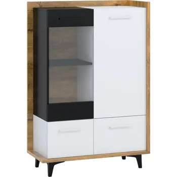 police Vitrína KNUT 3D, dub burgundský/bílá/černá, 5 let záruk + vyzvednutí ZDARMA