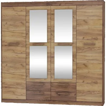 Šatní skříň Skříň GATTON 4D4S, craft tobaco/craft zlatý, 5 let záruka +možnost VÝNOSU + vyzvednutí ZDARMA