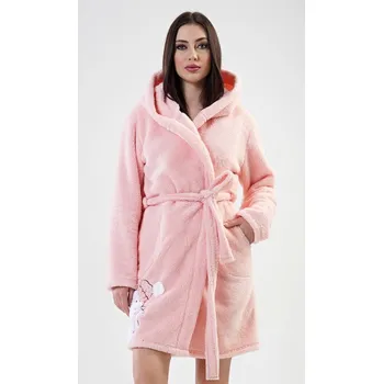Dámský župan Vienetta Dámský župan krátký s kapucí Kočka Barva: Růžová - světle, Velikost: L