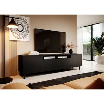 Obývací stěna TV skříňka Log 200 černá - kulaté kovové nohy