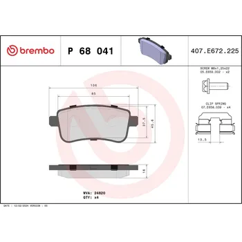 Brzdová destička Sada brzdových destiček, kotoučová brzda BREMBO P 68 041