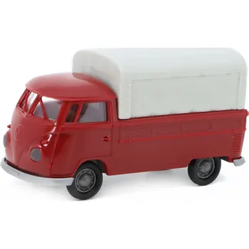 autíčko Volkswagen T1b 1960 červený s plachtou 1:87 VW T1b 1960 s plachtou - kovový model auta 1/87