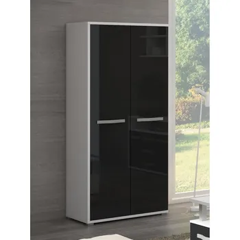 Šatní skříň Skříň LEHUA 2D, bílá/černý lesk, 5 let záruka + vyzvednutí ZDARMA