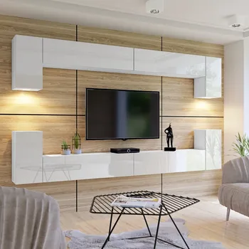 Obývací stěna Obývací stěna ANTOFALLA 21, bílá/bílý lesk + vyzvednutí ZDARMA