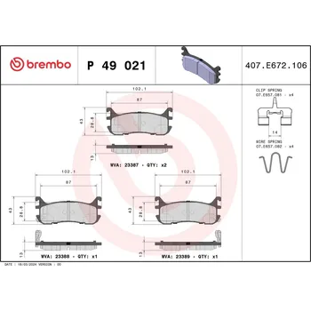 Brzdová destička Sada brzdových destiček, kotoučová brzda BREMBO P 49 021