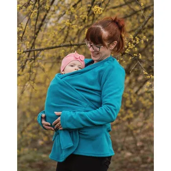 Těhotenská móda Těhotenský a nosící zavinovací kabátek Zina, fleece, tyrkysový S/M