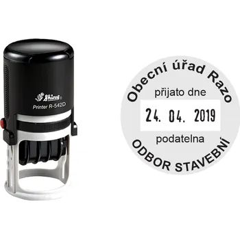Razítko Datumové razítko Shiny R-542D Printer Line, vlastní text Ø 42 mm Datum rozmezí: 2019-2030