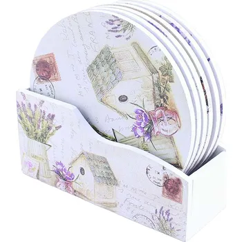 Sklenice Podložky pod sklenice Lavender Kruh (Dřevěné podložky pod sklenice, 6 podložek v balení)