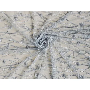 Krajka Krajka výšivka na tylu, stříbrná