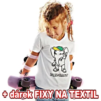 omalovánky Dětské tričko k vymalování - Slon + 6ks Fixy na textil