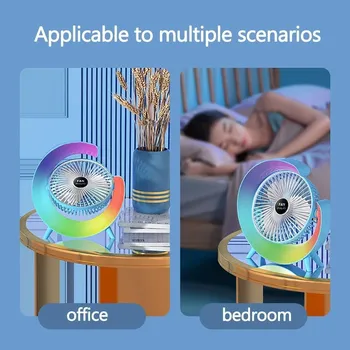 Domácí ventilátor Multifunkční Barevný stolní malý ventilátor (USB RGB Stolní Ventilátor, 3 Rychlosti Tichý Přenosný Stolní Ventiláto)