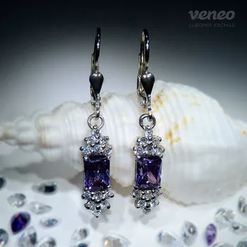 Náušnice Princezna - Náušnice s ametysty a čirými zirkony, Materiál: Bílé zlato, ryzost 585/1000
