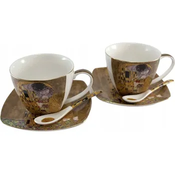 HOME ELEMENTS Sada dvou šálků 250 ml s podšálky a lžičkami, Klimt,Polibek z