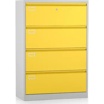 Kartotéka Dvouřadá kovová kartotéka A4 - 4 zásuvky, 90 x 45 x 132 cm, cylindrický zámek, žlutá - ral 1023