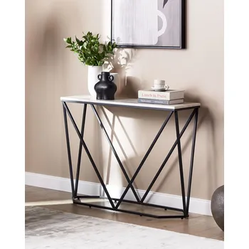 Konferenční stolek Konzolový stolek s bílým mramorovým efektem černý MDF deskou z práškově lakovaného železa 100 x 30 cm Obdélníkový Glamour Moderní obývací pokoj Ložnice Předsíň Beliani