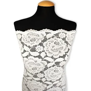 Metráž - Krajka Ny/Sp elastic SMETANOVÁ - látka na společenské šaty - Smetanová, 145 cm