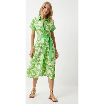 Cizojazyčná kniha Happiness İstanbul Women's Vibrant Green Floral Summer Slim Viscose Dress Happiness İstanbul světle zelená 2841925