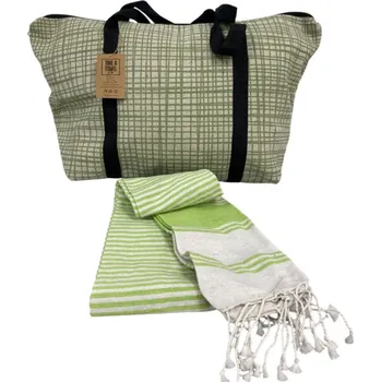 Cestovní taška Stylový set plážové tašky + osušky HAMAM 75 x 150 cm, zelený