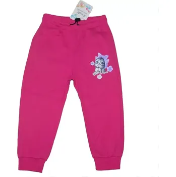 Dívčí tepláky Kugo LT1509 růžové - kočka s fialovou mašlí