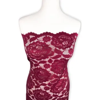 Metráž - Krajka Ny/Sp elastic VÍNOVÁ - látka na společenské šaty - Vínová, 145 cm